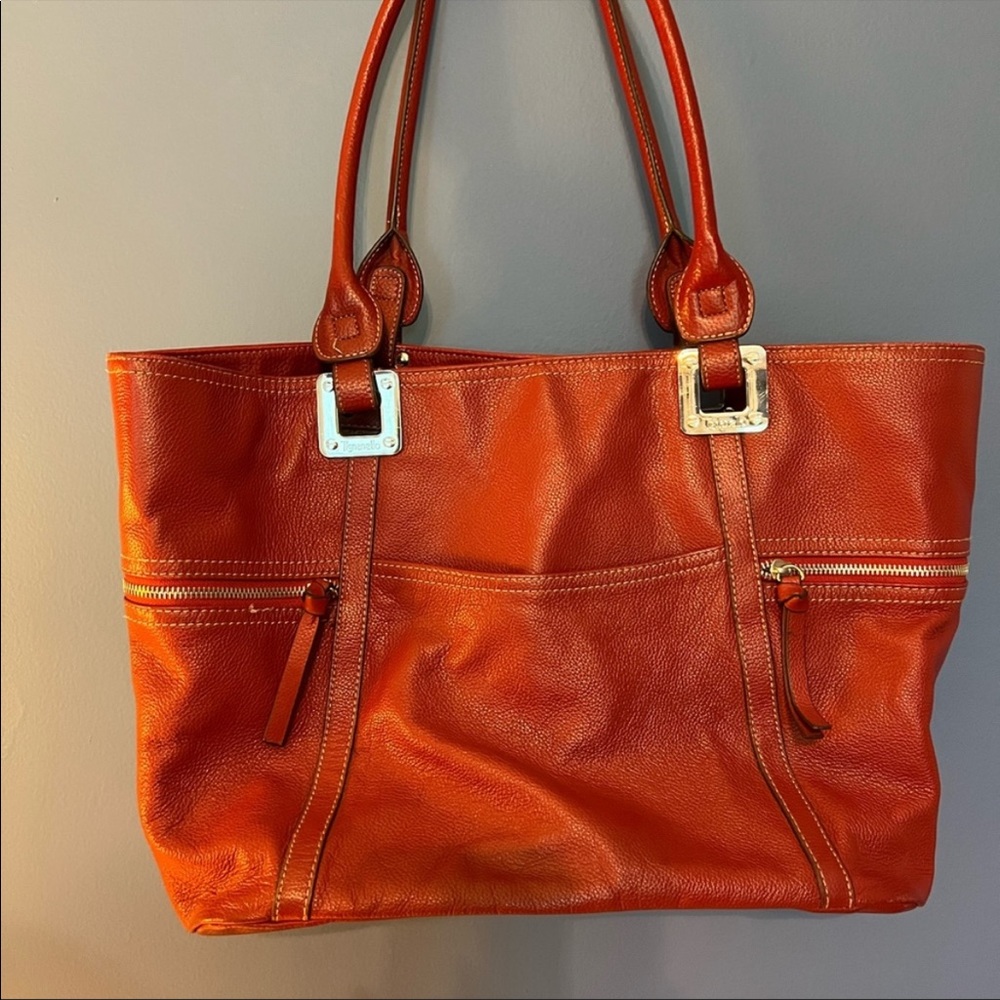 Tignanello Pebbled Leather Tote Handbag red